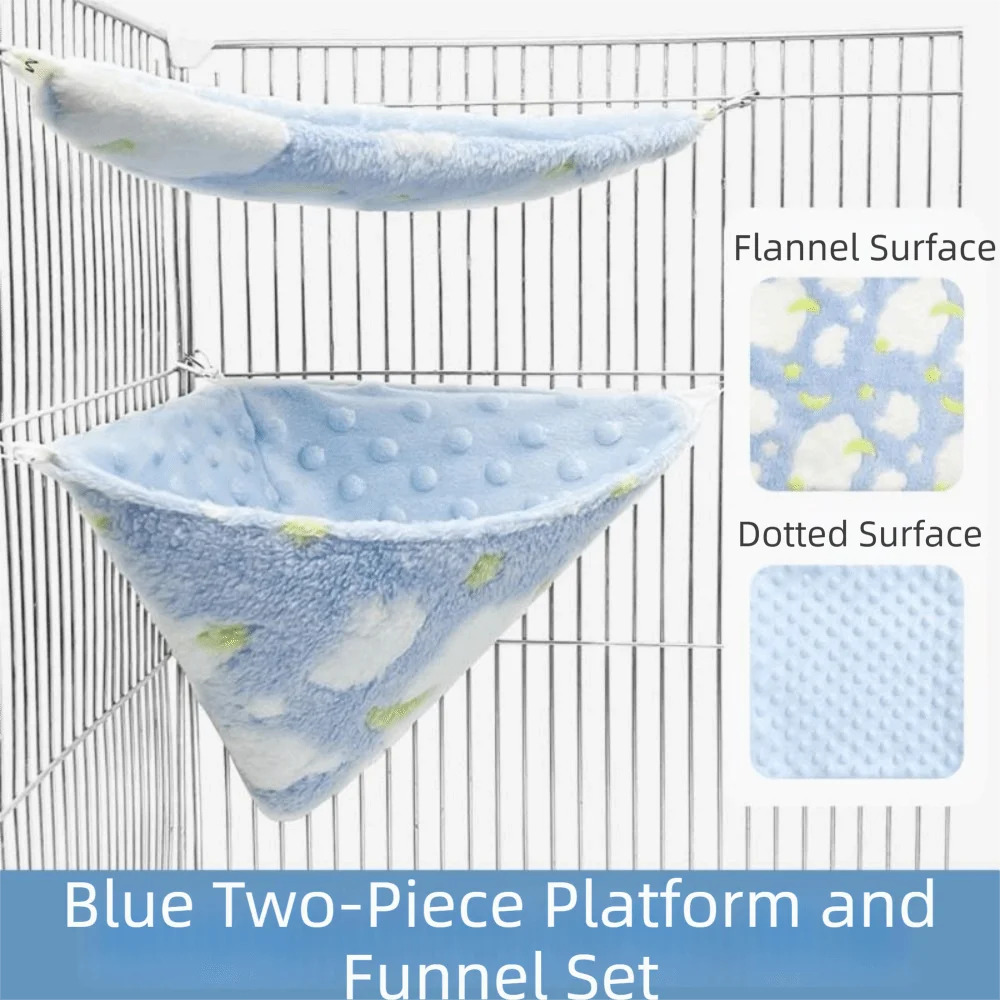 2-Piece Flannel Sugar Glider & Hamster Hammock Nest Set Small Animal Hammock Babs Blue