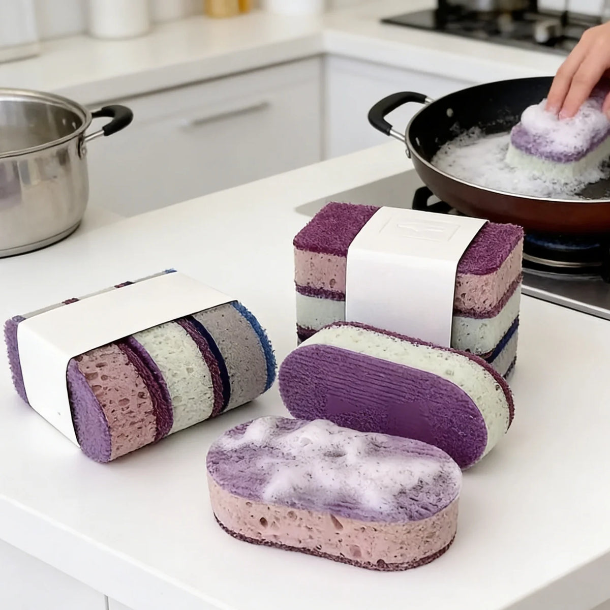 3-Pack Dishwashing Sponge & Pot Brush Kitchen Cleaning Set Kitchen Cleaning Sponge Babs