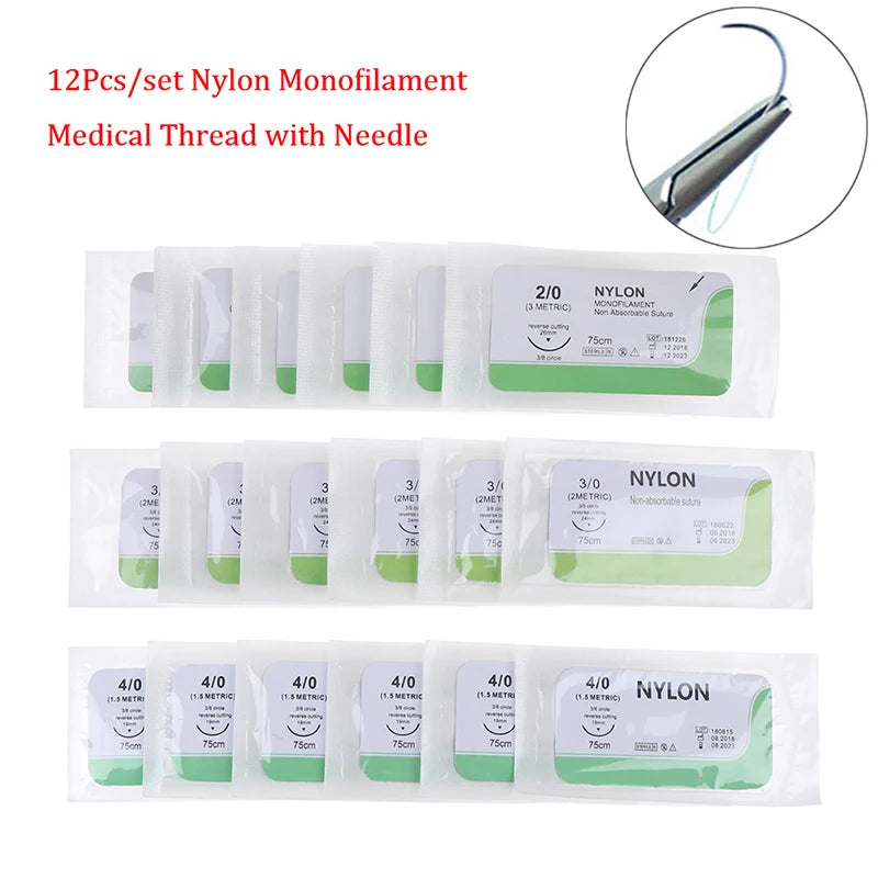 12Pcs Suture Practice Kit – Nylon & Polyester, Sizes 2/0–5/0 Suture Practice Kit Babs