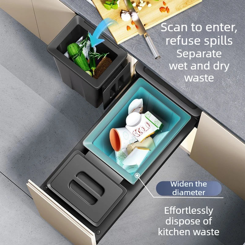 Cabinet-Mounted Kitchen Waste Bin | Large Capacity & Odor-Seal Lid Cabinet Waste Bin Babs