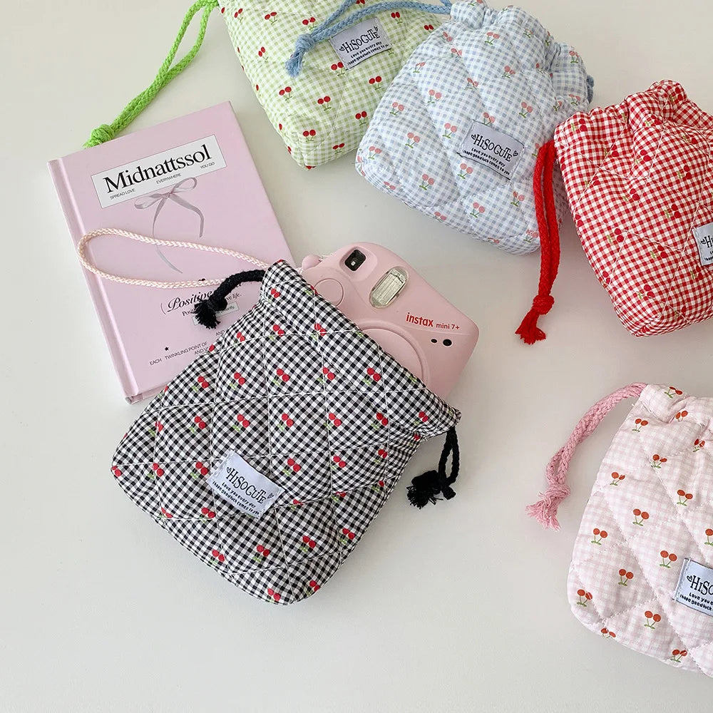 Quilted Drawstring Makeup Bag – Cute Travel Toiletry Pouch Drawstring Makeup Bag Babs