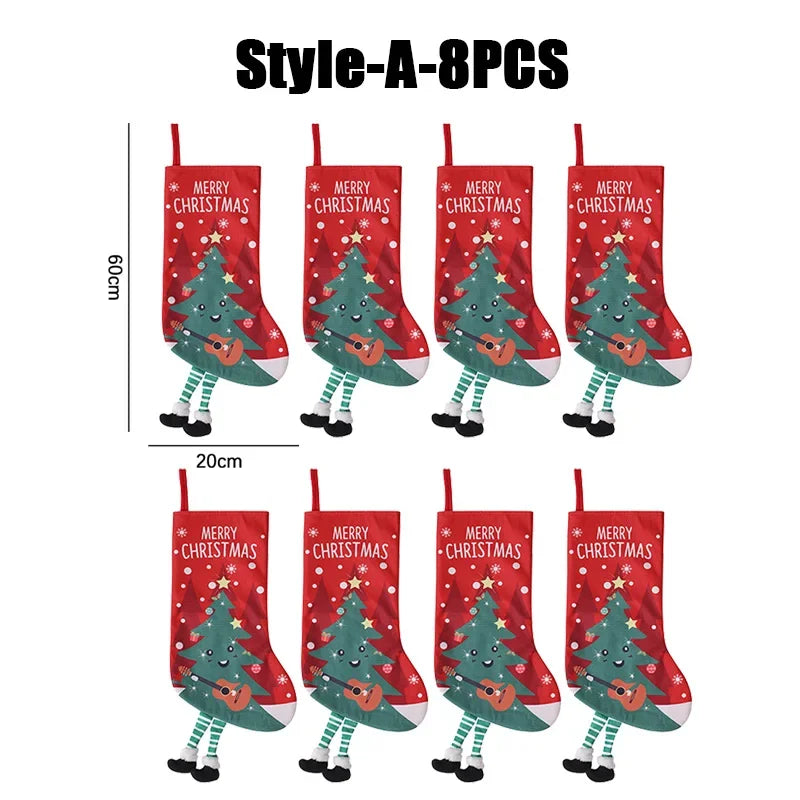Large Christmas Stockings – Snowman & Reindeer Hanging Decor Christmas Stocking Babs Style A-8PC as shown