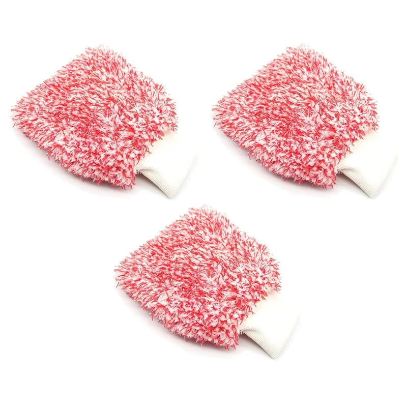 Microfiber Car Wash Gloves – Scratch-Free High Density Car Wash Gloves Babs Red-3Pcs