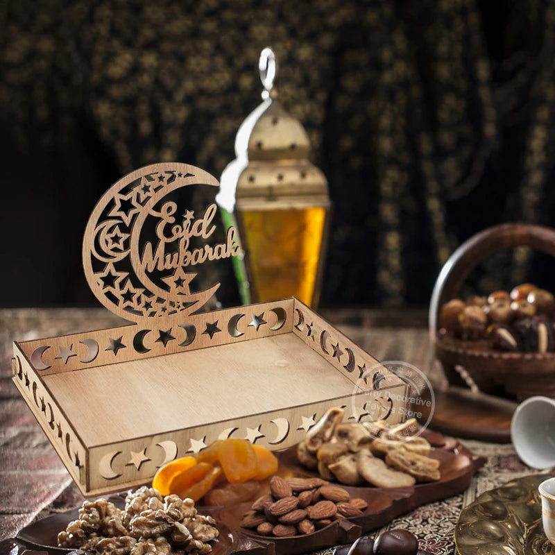 Wooden Eid Mubarak Food Tray – Ramadan Cake Display & Décor Wooden Serving Tray Babs