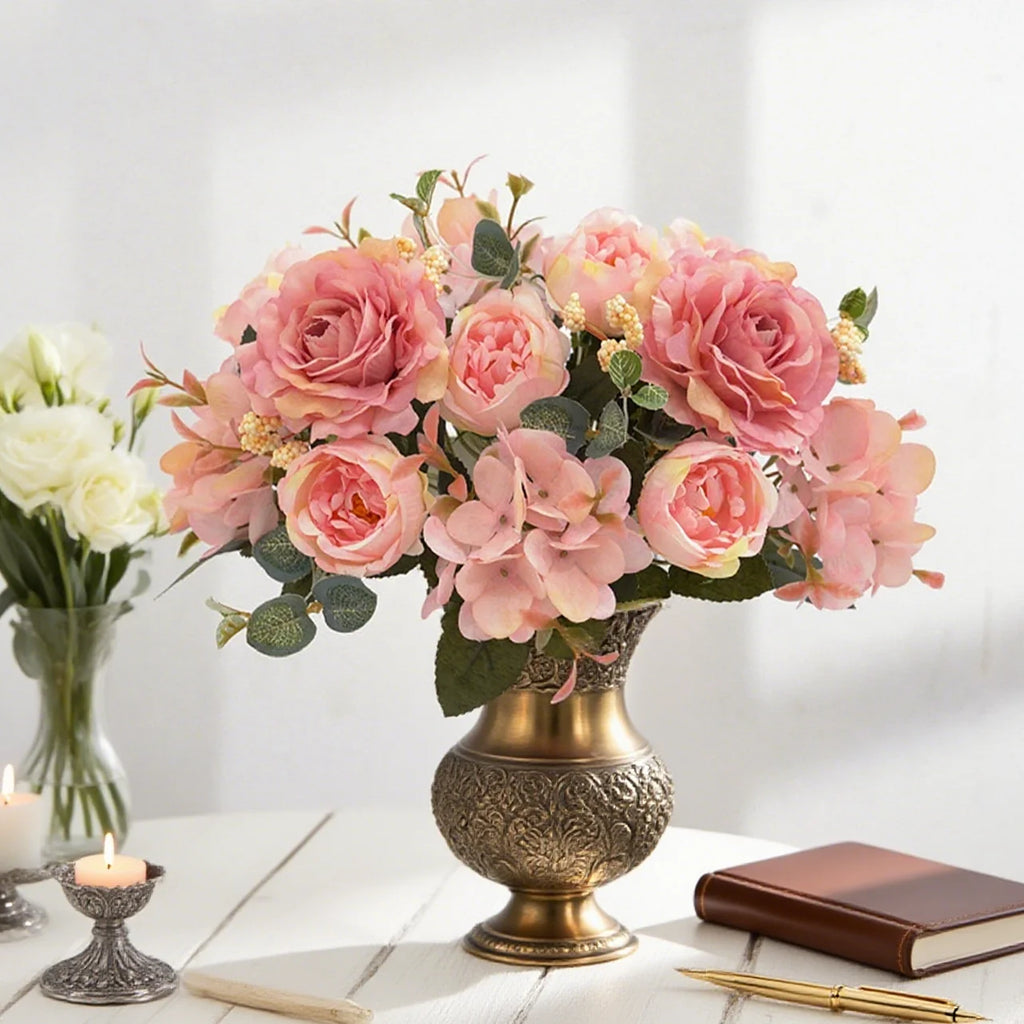 Artificial Silk Rose Hydrangea Peony Bouquet – Wedding & Home Décor Artificial Flower Bouquet Babs
