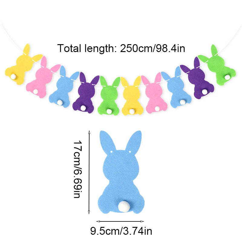Felt Colorful Rabbit Easter Banner Garland – Party Bunting Flags Easter Party Garland Babs