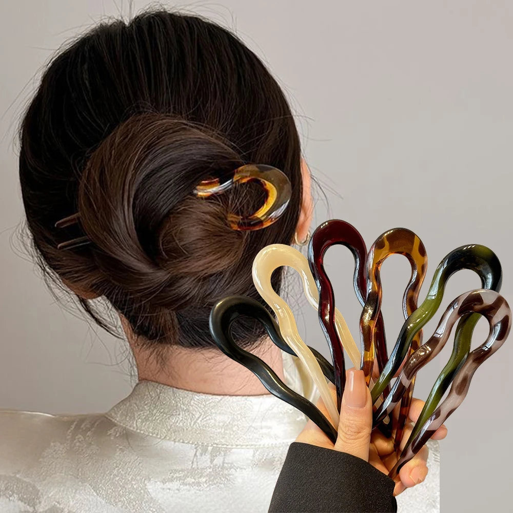U-Shaped Tortoiseshell Hair Fork – Acetate Hair Stick for Women Hair Fork Stick Babs