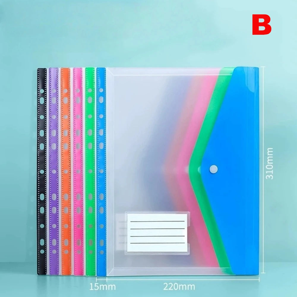 6-Pack A4 Plastic Envelope File Folders – Snap & 11-Hole Binder Plastic File Folders Babs 6pcs Color random-B