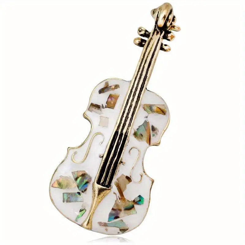 Vintage Rhinestone Musical Brooch Pin – Guitar, Cello & Violin Rhinestone Brooch Pin Babs white