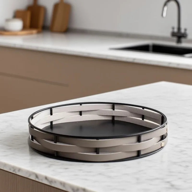 Light Luxury Metal & Leather Storage Tray | Modern Home Décor Decorative Storage Tray Babs