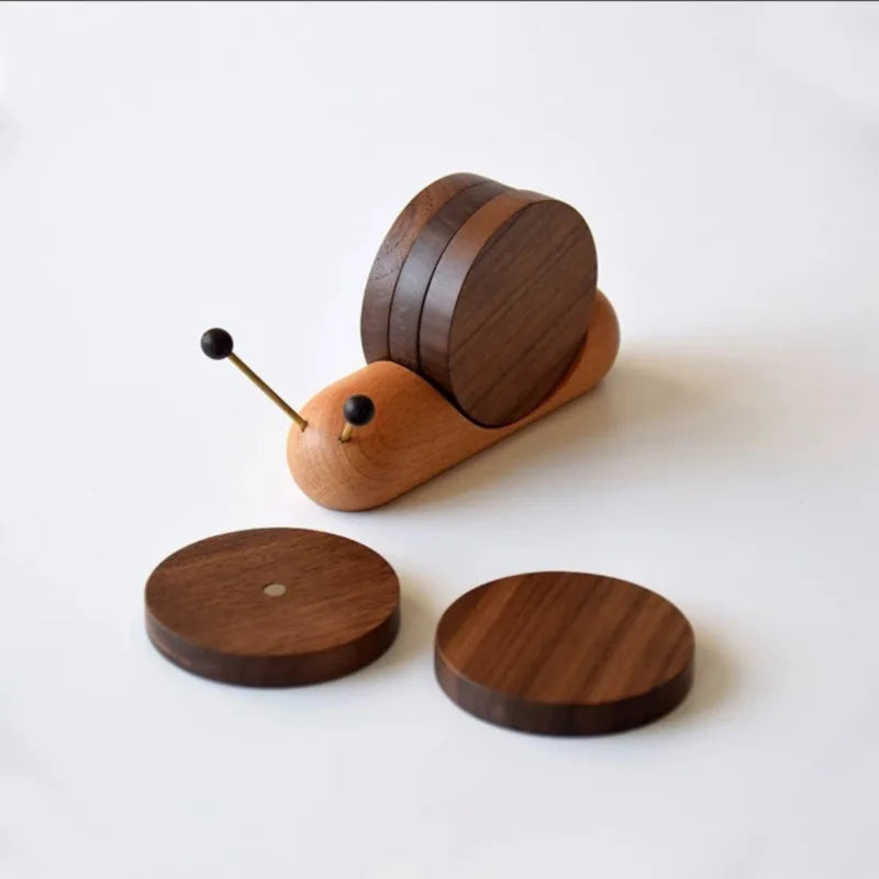 Snail Shaped Magnetic Wooden Coaster – Heat-Insulating Cup Mat Wooden Coaster Babs