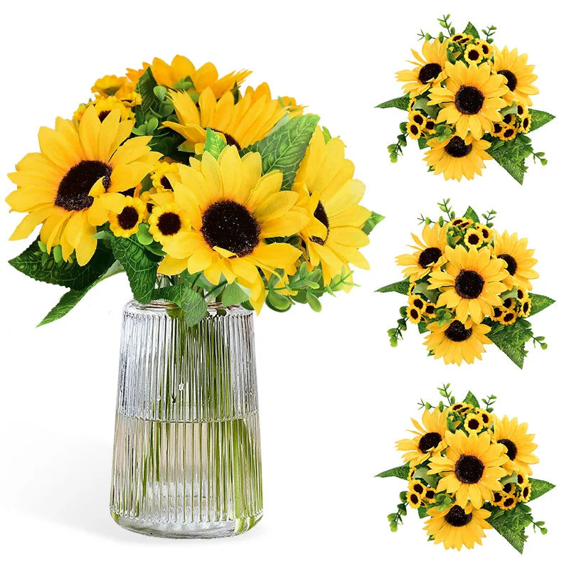 22-Head Artificial Silk Sunflower Bouquet – Wedding & Home Decor Artificial Flower Bouquet Babs