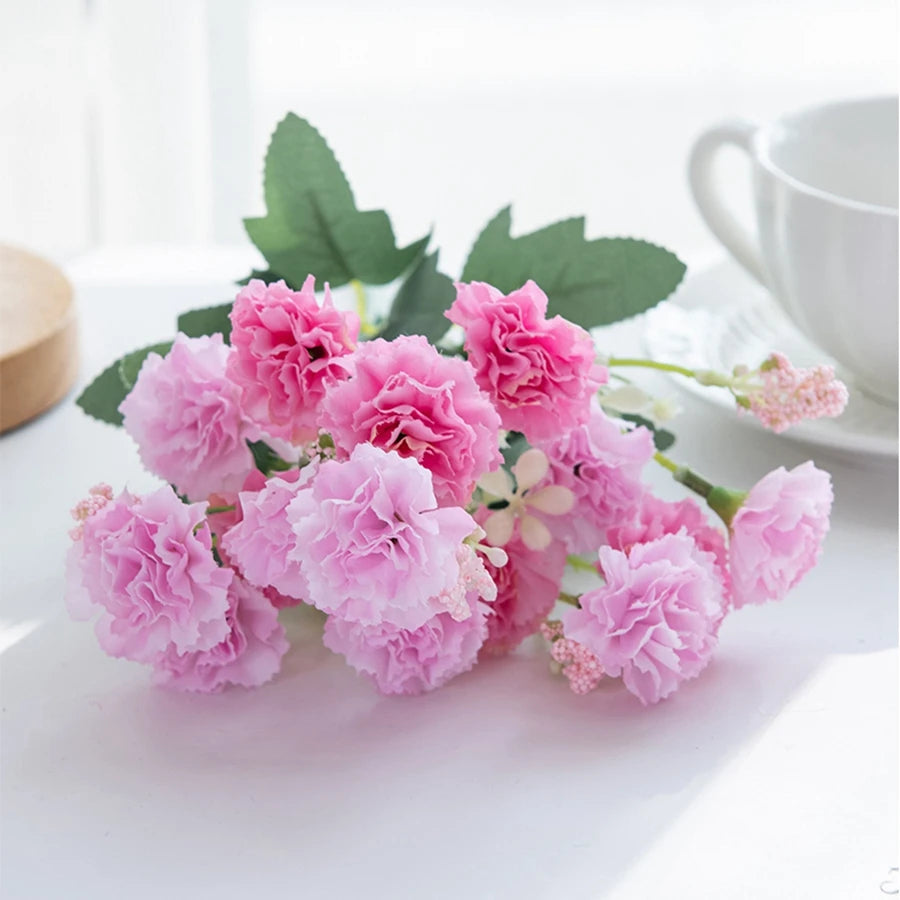 Artificial Silk Carnations – 15 Heads, Wedding & Home Floral Décor Artificial Flower Stems Babs Pink 1PC