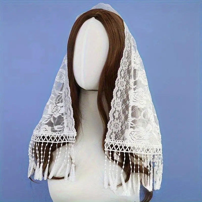 Embroidered Tassel Lace Veil – Spanish Mantilla Church Shawl Lace Mantilla Veil Babs