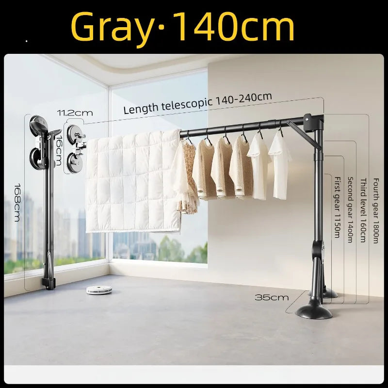 Suction Cup Folding Clothes Drying Rack – Retractable Large Clothes Drying Rack Babs Gray-Lift-1.4M