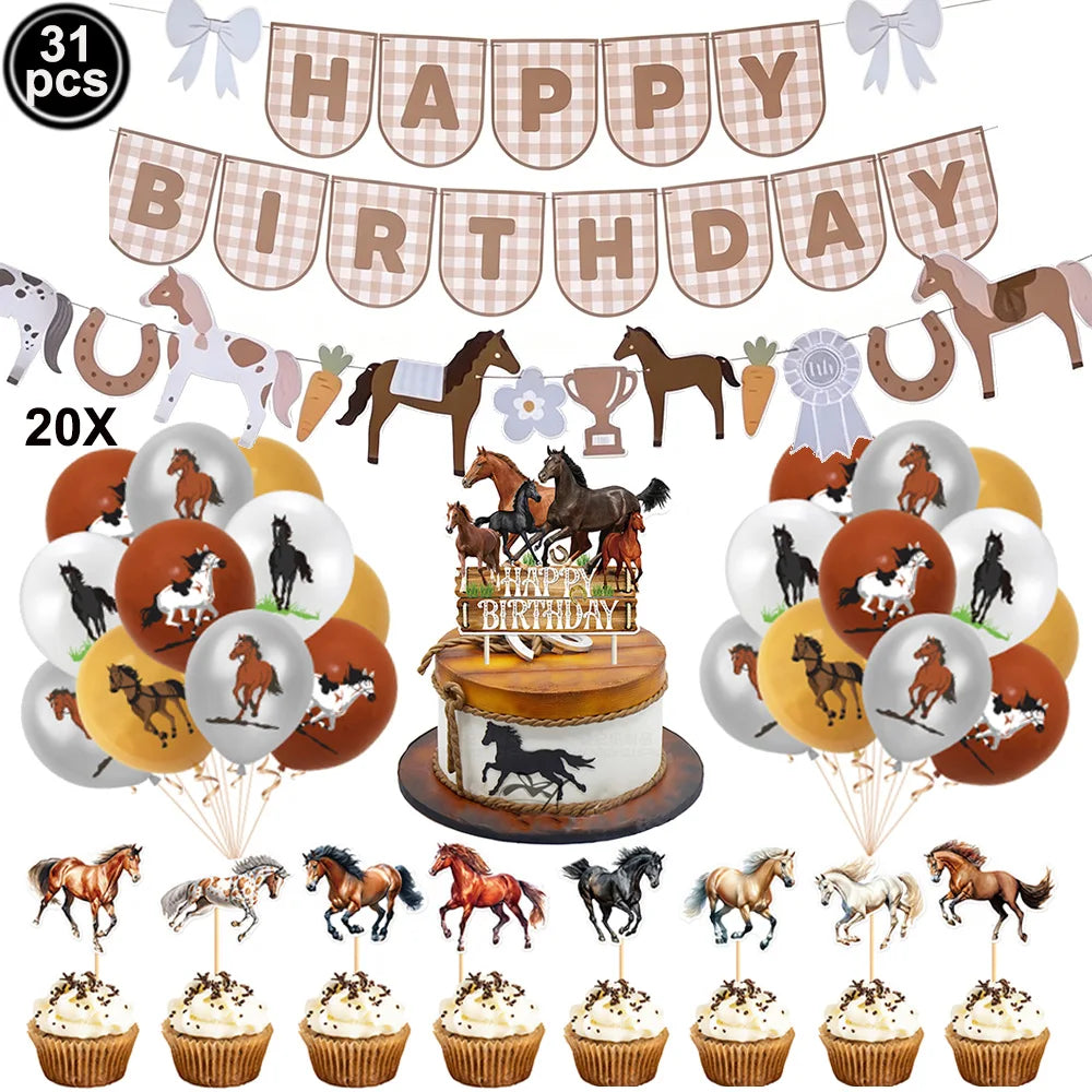Boho Horse Birthday Party Banner & Foil Balloons Decor Set