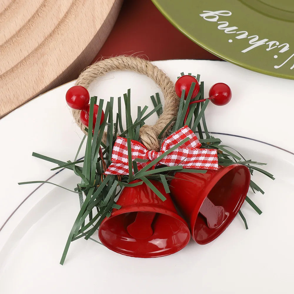 Christmas Bell Metal Napkin Rings – Woven Holiday Table Decor Napkin Rings Babs Red 1PC