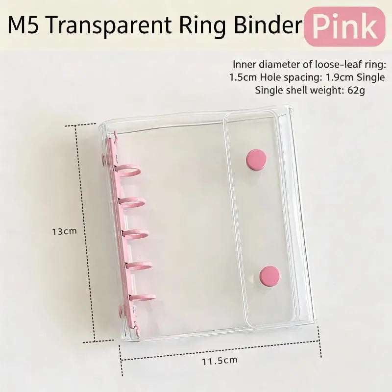 M5 Transparent PVC 6-Ring Binder Cover – Journal & Planner Ring Binder Cover Babs Pink