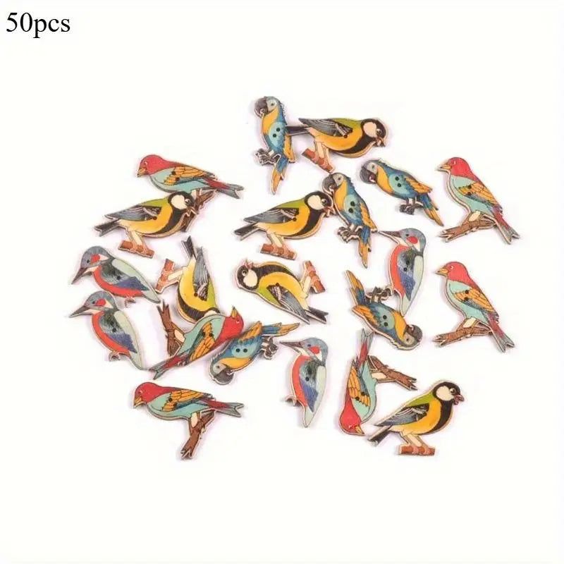 50pcs Bird Pattern Wooden Buttons Set – DIY Sewing & Crafts Wooden Craft Buttons Babs 50pcs