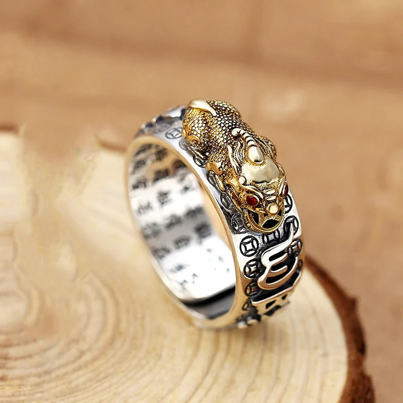 Feng Shui Pixiu Adjustable Ring – Lucky Wealth Amulet Fashion Ring Babs resizable Pixiu gold