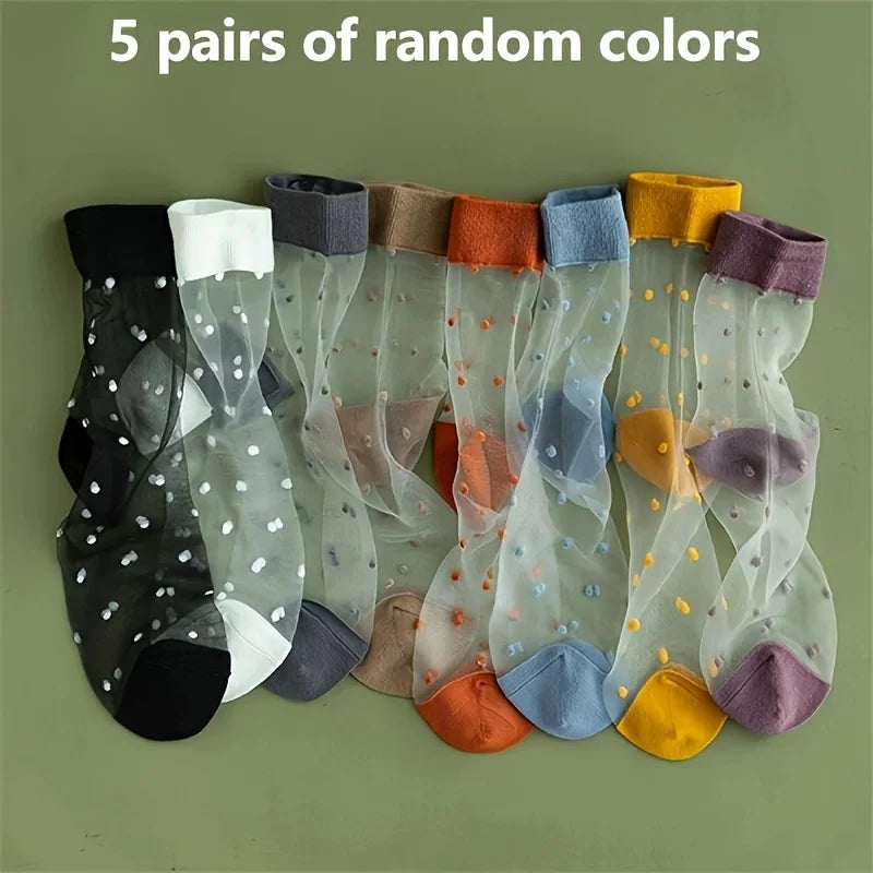 5 Pairs Women's Breathable Dotted Nylon Socks – Candy Colors Women's Fashion Socks Babs MULTI One Size