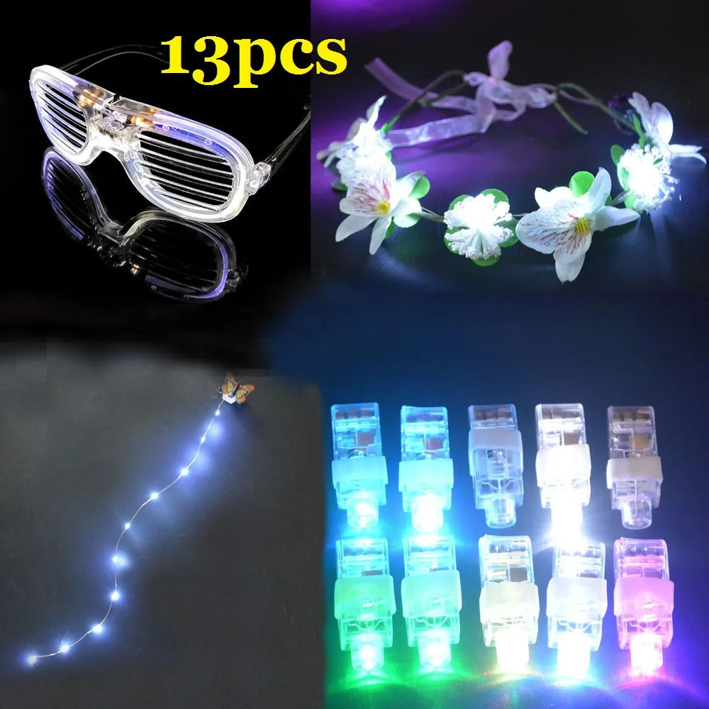 LED Glow Party Set – Bracelets, Finger Lights, Hair Strings & Wreath LED Party Glow Set Babs