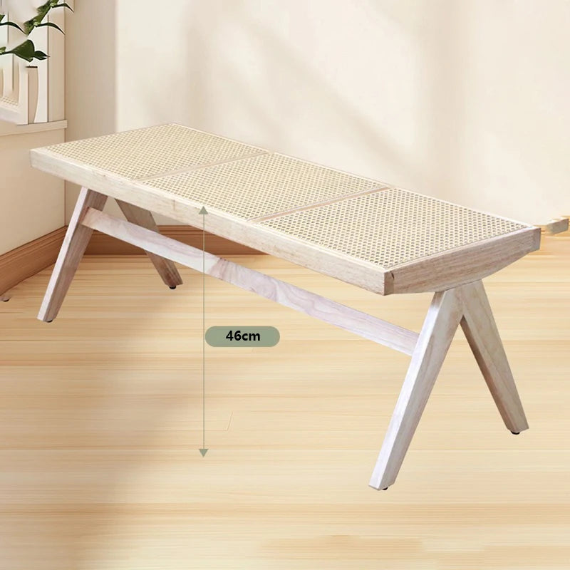 Vintage Solid Wood Woven Bench Ottoman | Modern Living Room Wooden Bench Ottoman Babs