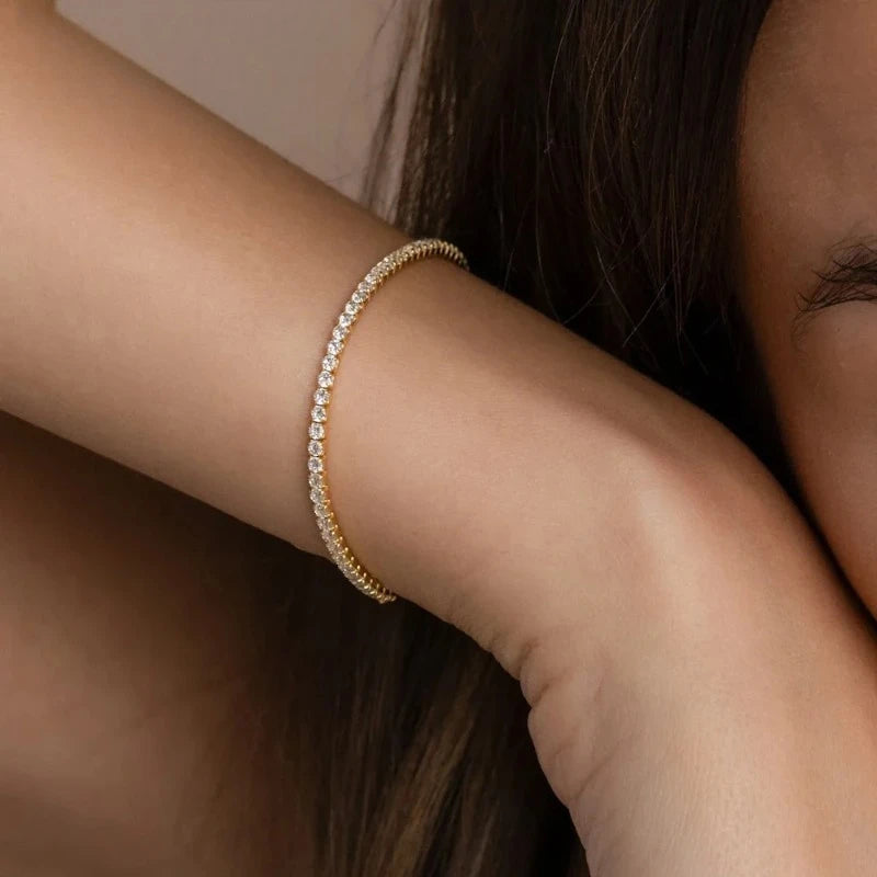 Round Zircon Tennis Bracelet | Gold Stainless Steel Women's Tennis Bracelet Babs