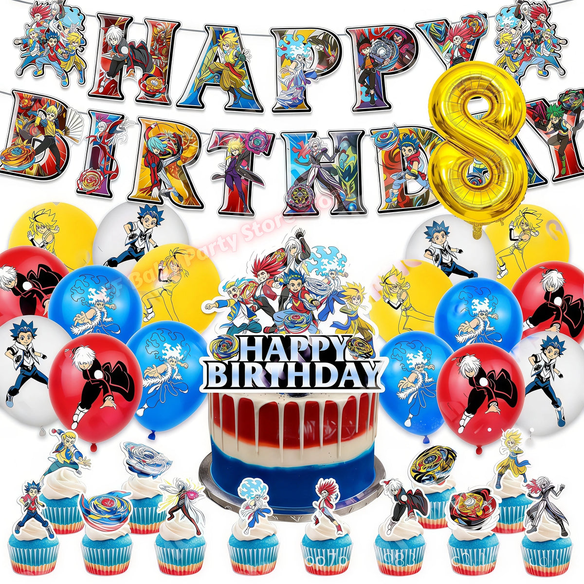 Beyblade & Bakugan Birthday Balloons Banner Party Decorations Party Decorations Set Babs 1set Number8