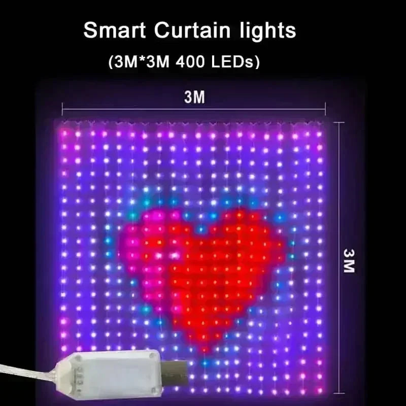 Smart RGB LED Curtain Lights – Bluetooth, 400 LEDs, USB LED Curtain String Lights Babs