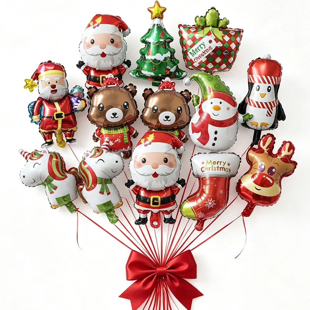 10pcs Mini Christmas Foil Balloons – Santa Snowman Reindeer Foil Party Balloons Babs