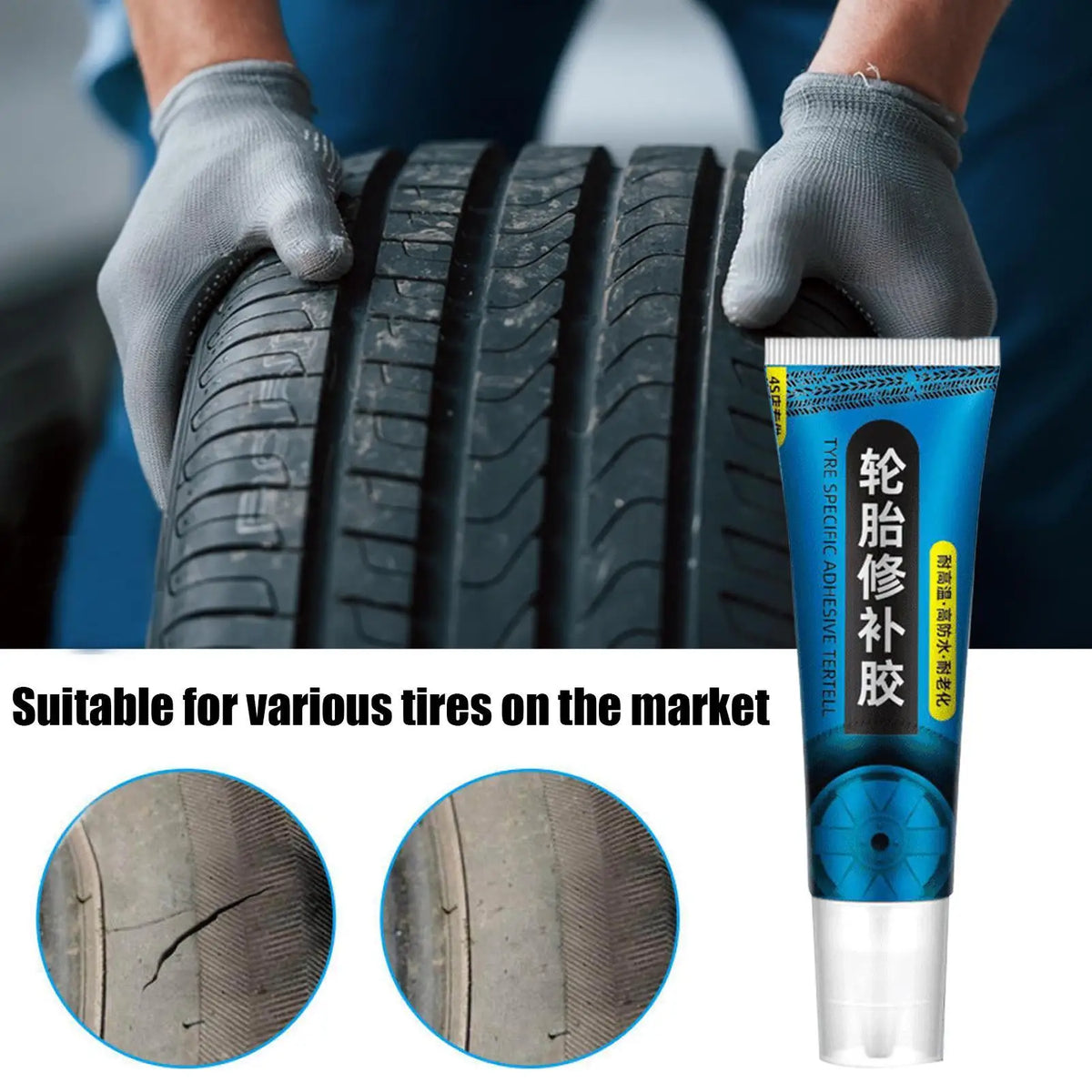 Tire Repair Black Rubber Glue – Waterproof Adhesive 60ml Tire Repair Adhesive Babs