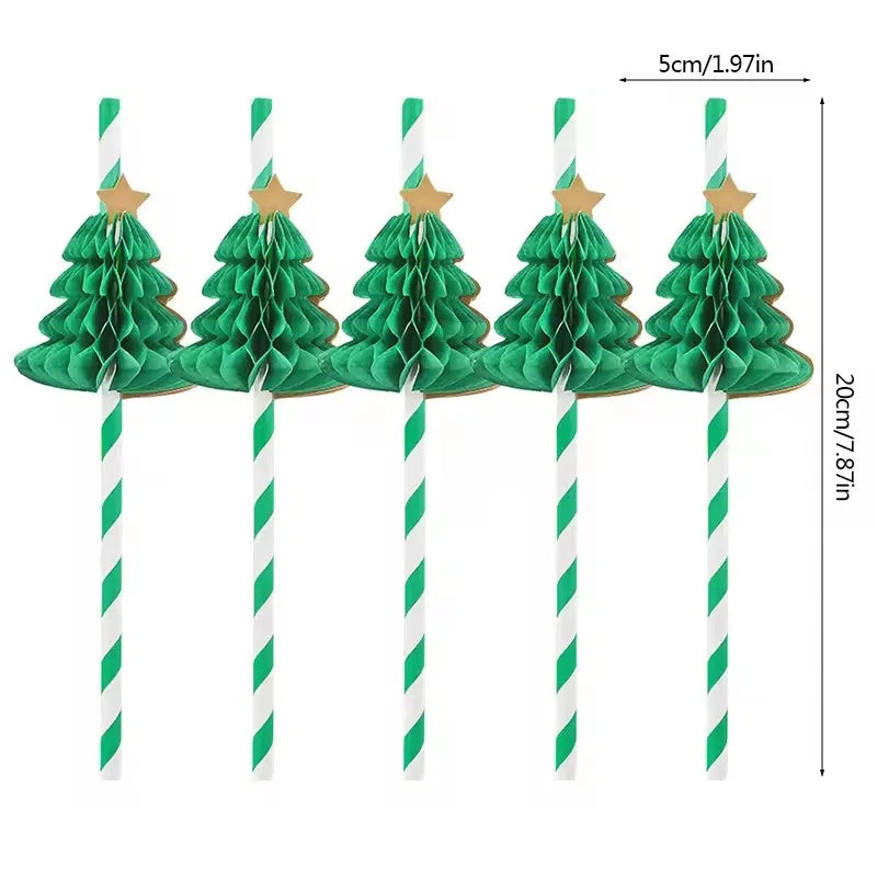 10Pcs 3D Christmas Tree Paper Straws – Holiday Party Décor Holiday Party Straws Babs