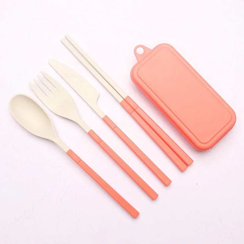 4-Piece Wheat Straw Portable Cutlery Set – Camping & Lunch Portable Cutlery Set Babs Orange