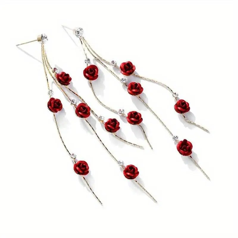 Rose Petal Drop Earrings – Blue White Tassel Dangle for Women Dangle Drop Earrings Babs Red
