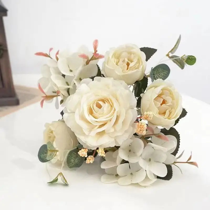 Silk Rose Peony Hydrangea Bouquet – Wedding & Home Decor Artificial Flower Bouquet Babs color 1 1pc