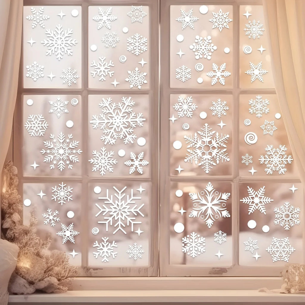 137-Pc Christmas Snowflake PVC Window Cling Stickers – Reusable Window Cling Stickers Babs