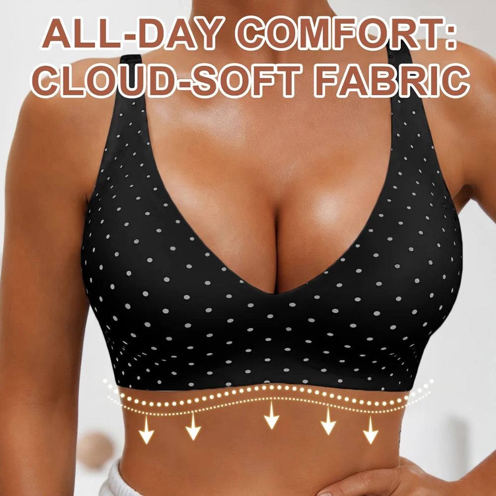 Polka Dot Push Up Wireless Bralette – Deep V Seamless Bra Wireless Bralette Babs