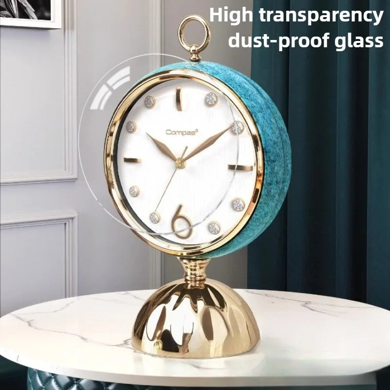 Modern Luxury Silent Desk Clock with Mirror – Metal & Glass Luxury Desk Clock Babs