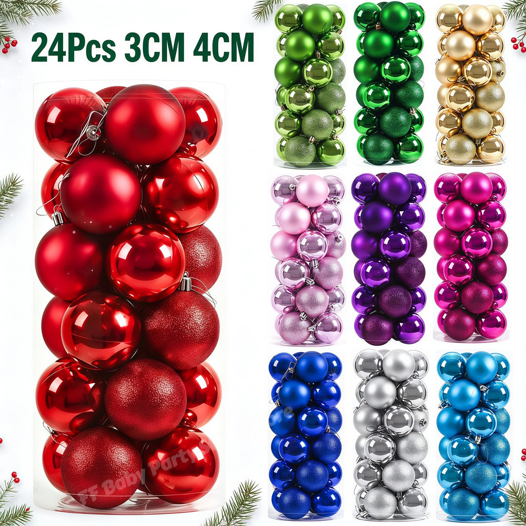 24-Piece Christmas Ball Ornaments Set – 3cm & 4cm Tree Baubles Christmas Tree Ornaments Babs