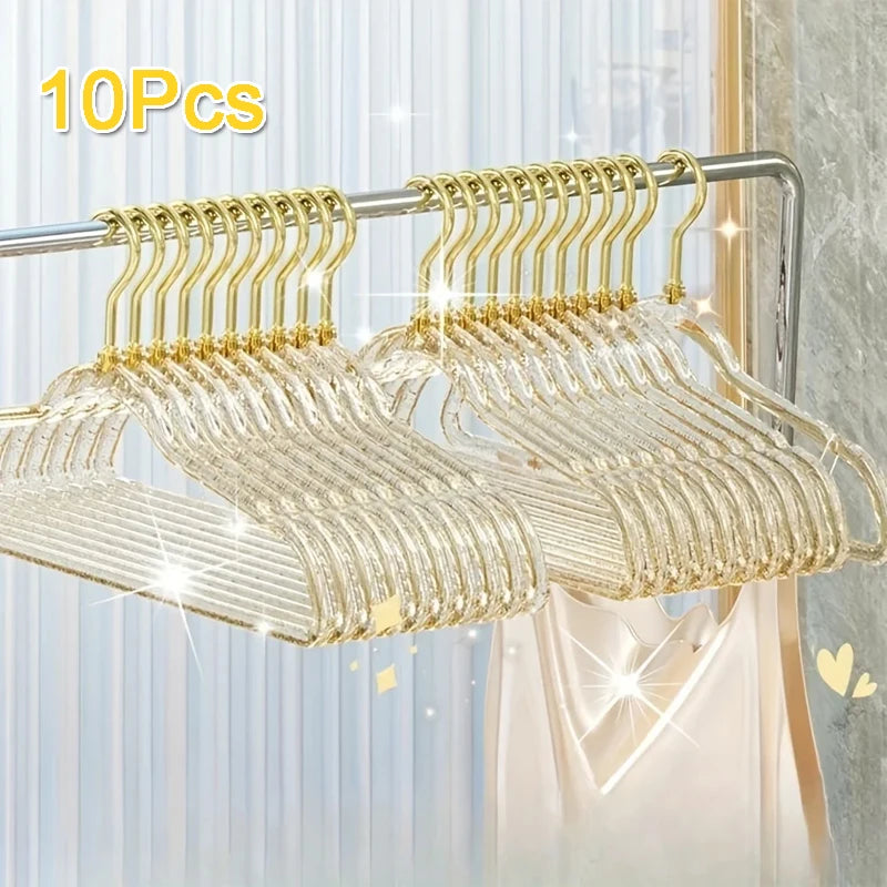 10Pcs Clear Acrylic Clothes Hangers with Gold Hook | Wardrobe Clothes Hangers Babs 10Pcs Golden