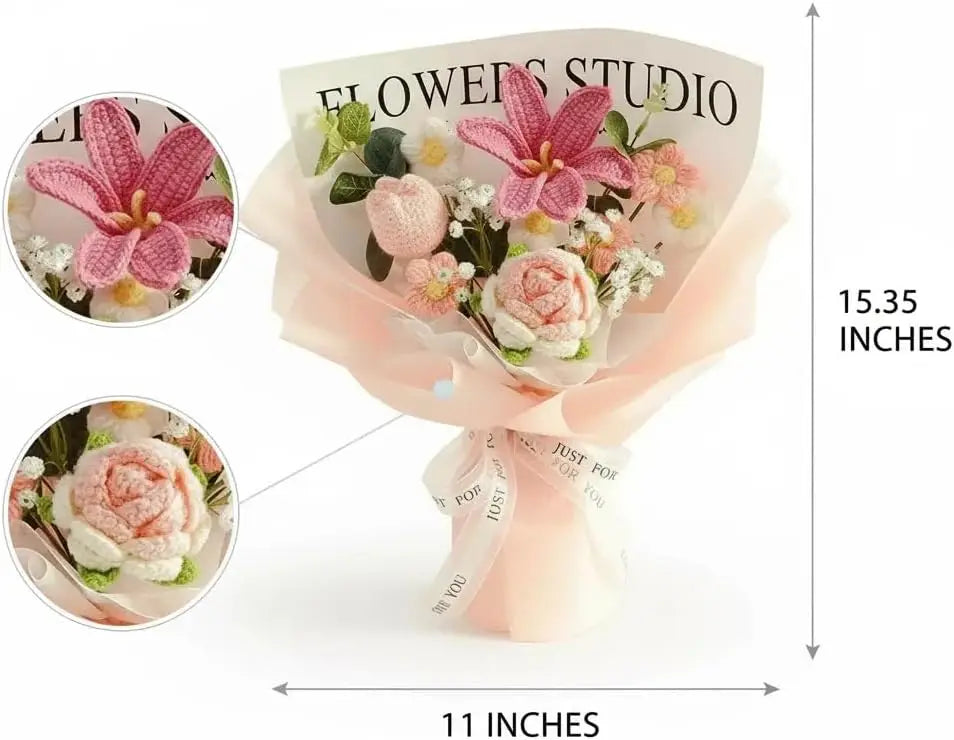 Hand Knitted Crochet Rose Bouquet – Everlasting Artificial Flowers Crochet Flower Bouquet Babs