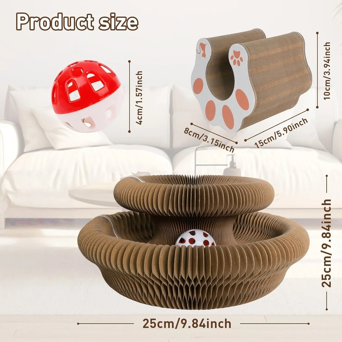 Foldable Accordion Cat Scratcher Board with Ball & Track Toy Cat Scratcher Toy Babs