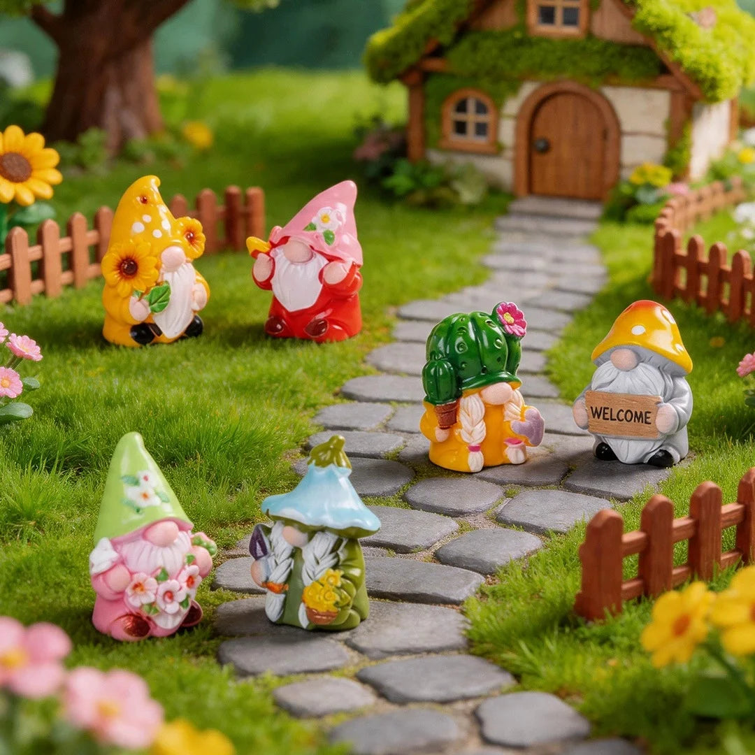 Mini Gnome Figurines Set of 6 – Resin Elf Garden & Xmas Decor Resin Gnome Figurines Babs
