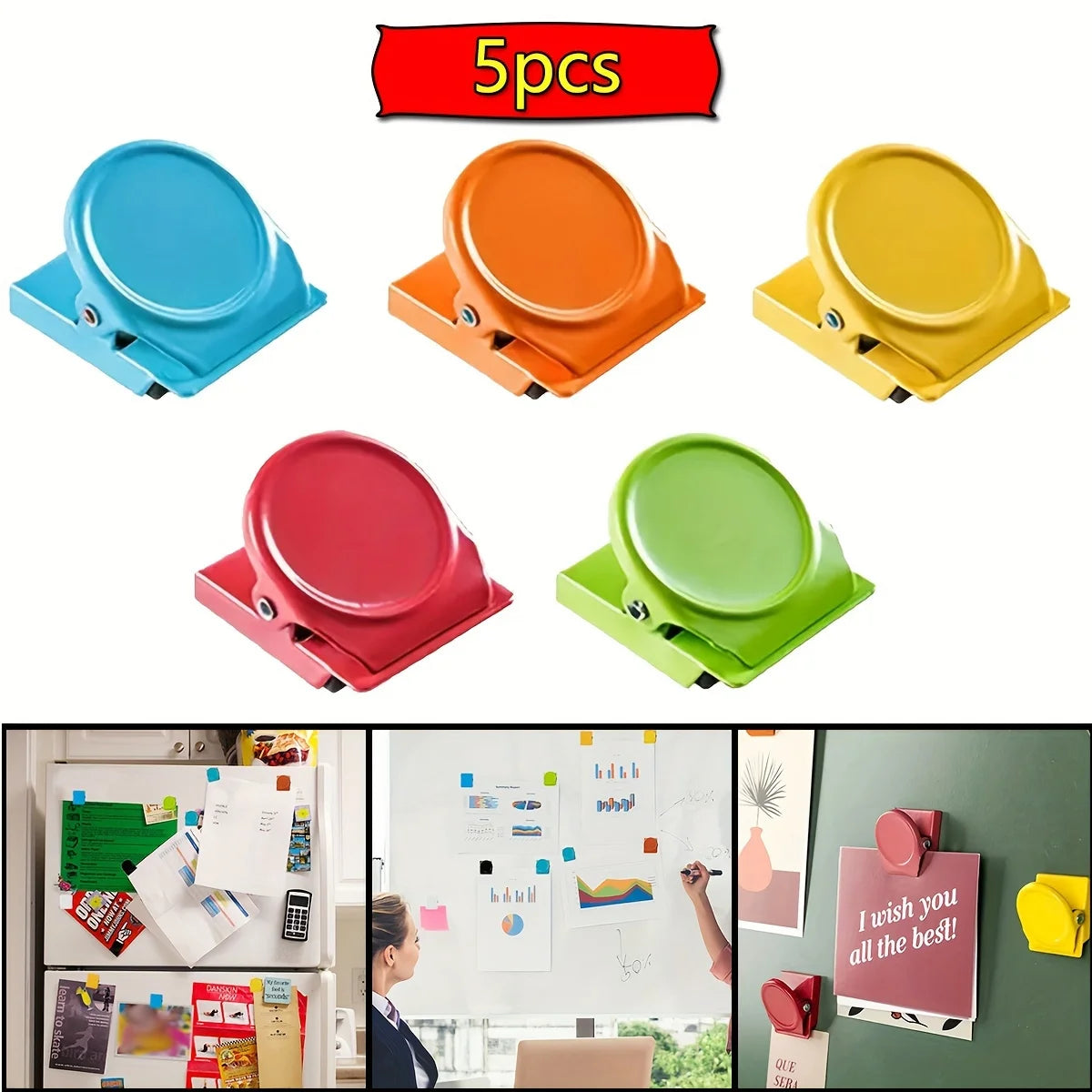 5-Pack Colorful Magnetic Clips for Fridge, Office & Home Magnetic Clips Babs