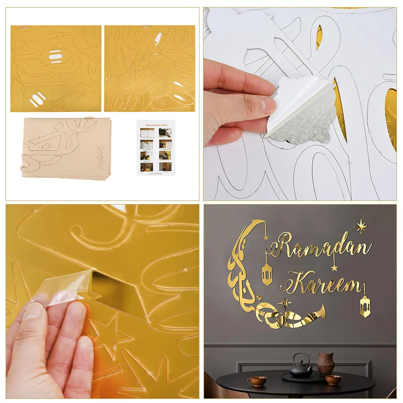 Eid Mubarak Gold Acrylic Mirror Wall Decal – Ramadan 2026 Acrylic Wall Decal Babs
