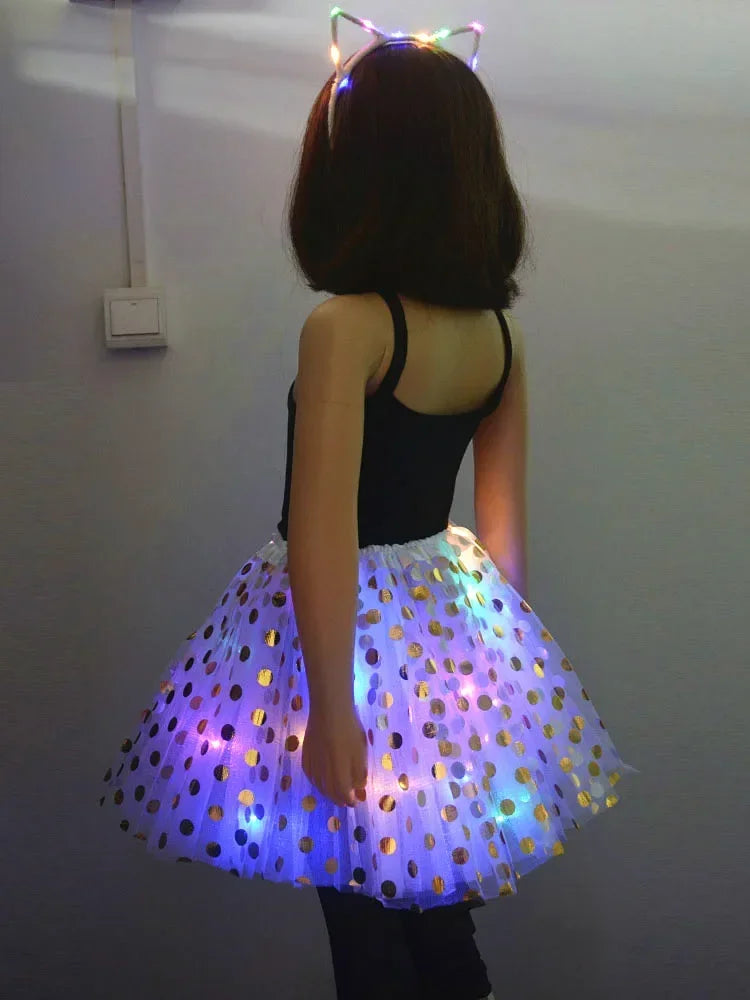 Light-Up Tutu Skirt & Animal Headband – Girls Glow Party Girls Glow Costume Babs white cat set for 3-10 years girls