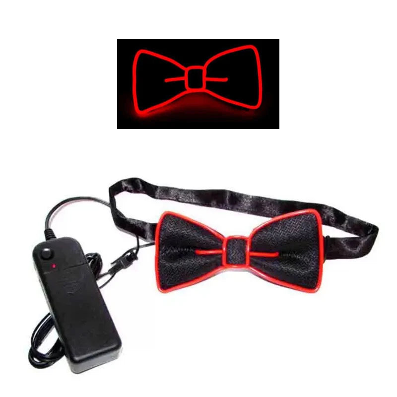 LED Light-Up Suspenders & Bow Tie Glow Party Costume Set LED Costume Accessory Babs Bow ties-red