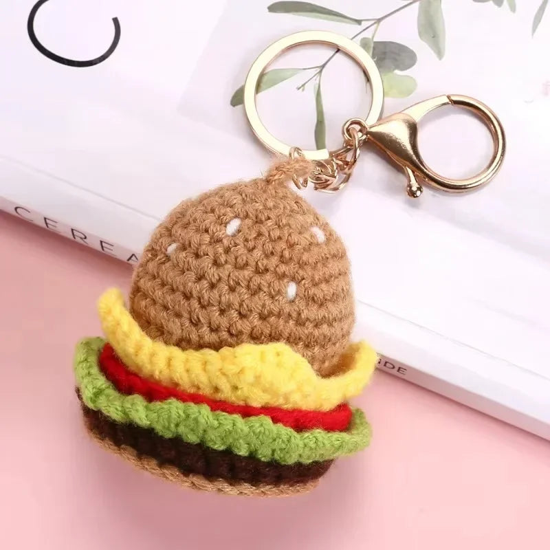 Cute Knit Keychain Charms – Handmade Burger & Ice Cream Pendants Knit Keychain Charm Babs