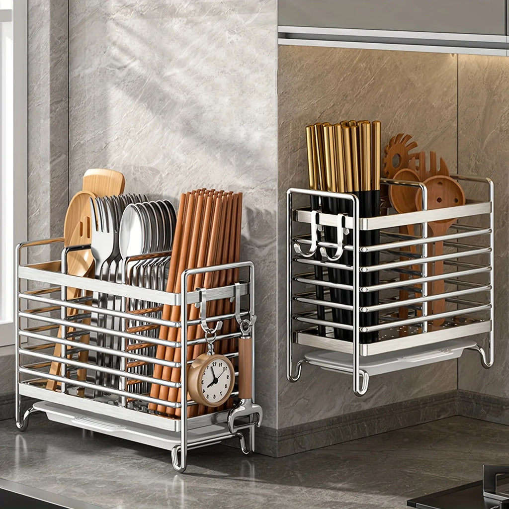 No-Drill Wall-Mounted Stainless Steel Utensil Holder & Rack Kitchen Utensil Holder Babs